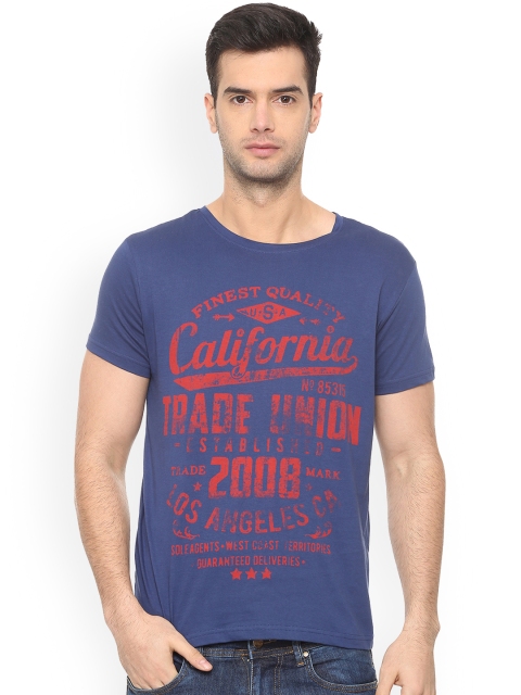 

People Men Blue Printed Round Neck T-shirt