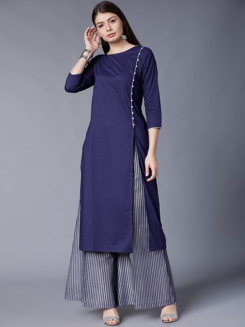 

Vishudh Women Blue Solid Kurta with Palazzos