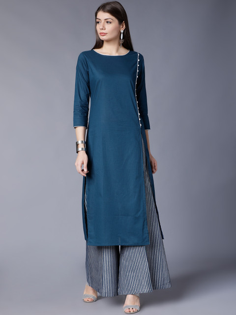 

Vishudh Women Blue Solid Kurta with Palazzos