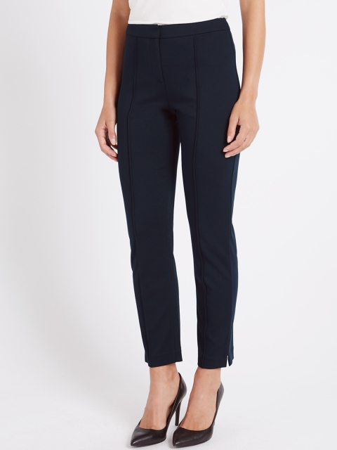 

Marks & Spencer Women Navy Blue Slim Fit Solid Cigarette Trousers