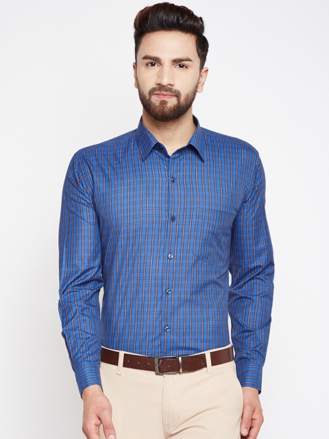 

Hancock Men Blue Slim Fit Checked Formal Shirt