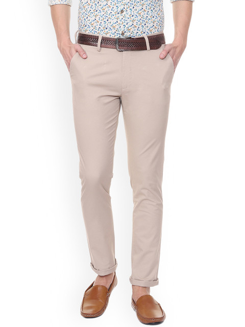 

People Men Beige Slim Fit Solid Regular Trousers
