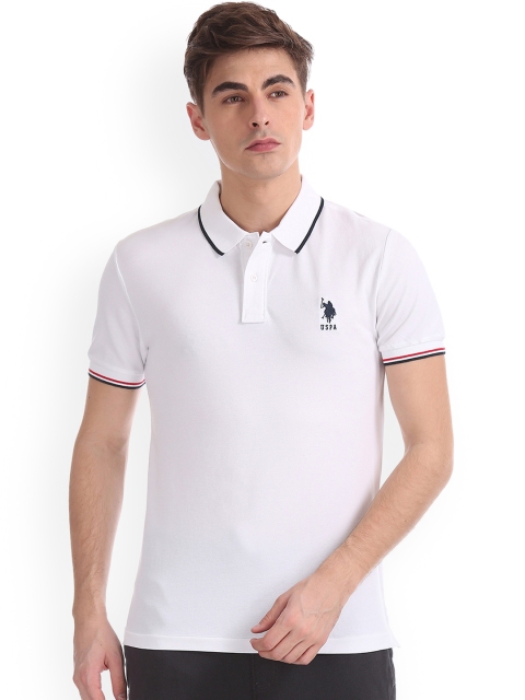 

U.S. Polo Assn. Men White Solid Polo Collar T-shirt