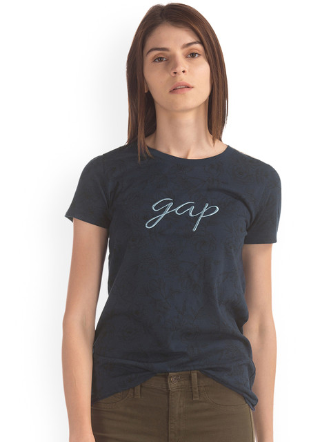 

GAP Women Navy Blue Printed Round Neck Short Sleeve T-shirt