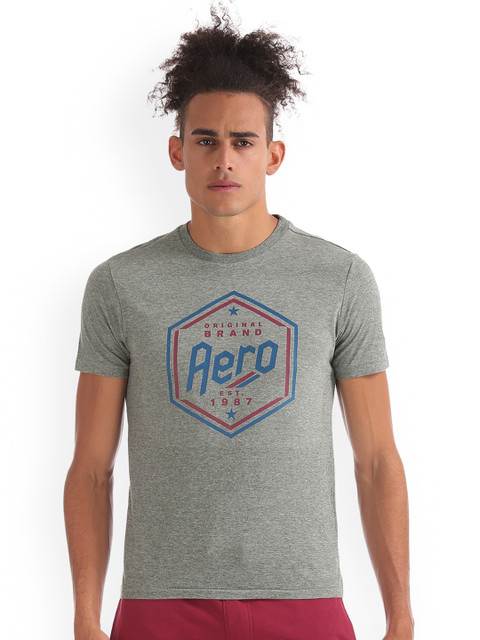 

Aeropostale Men Grey Printed Round Neck T-shirt
