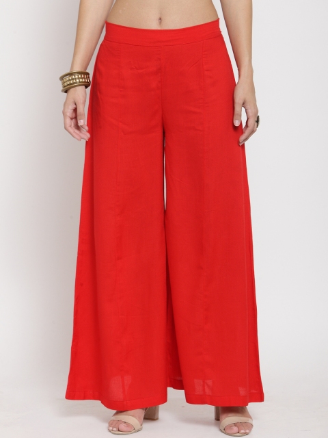 

Indibelle Women Red Flared Solid Palazzos