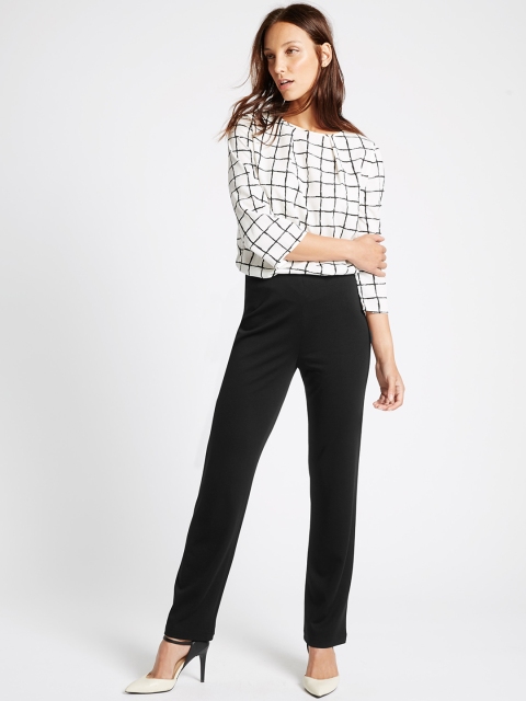 

Marks & Spencer Women Black Slim Fit Solid Regular Trousers