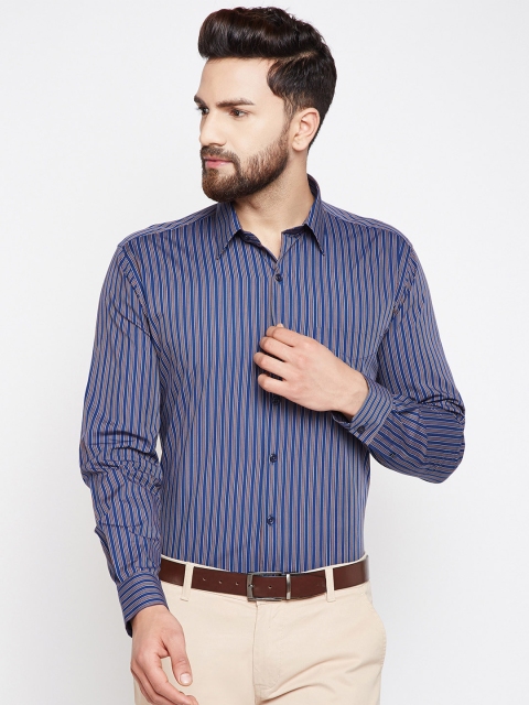

Hancock Men Navy Blue & Pink Slim Fit Striped Formal Shirt