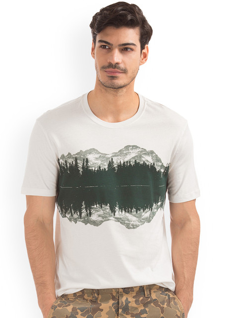 

GAP Men White Round Neck Short Sleeve T-shirt
