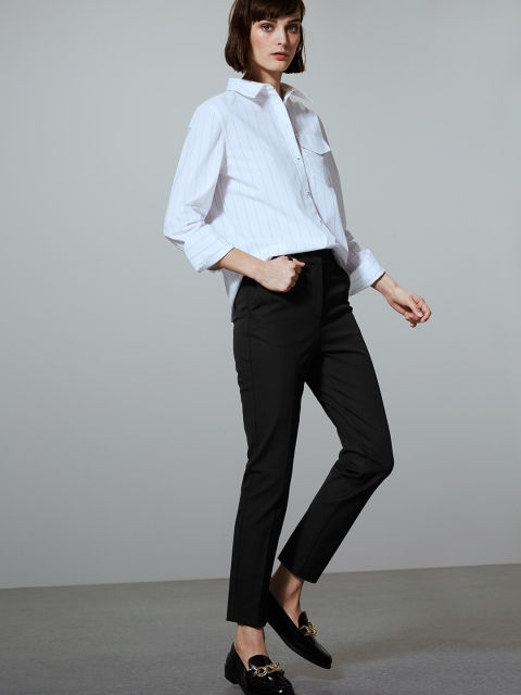 

Marks & Spencer Women Black Slim Fit Solid Regular Trousers
