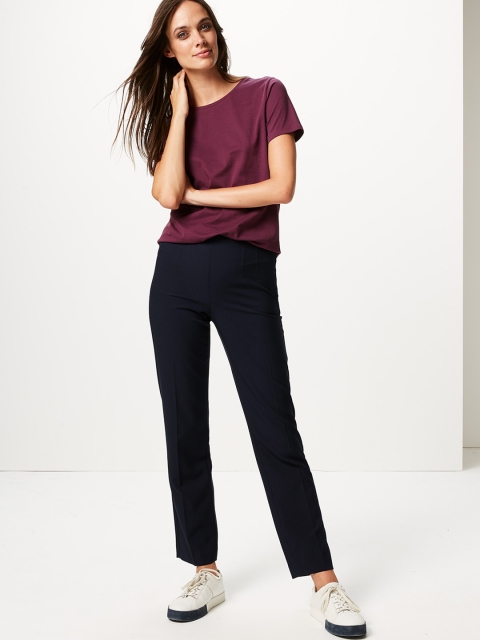 

Marks & Spencer Women Navy Blue Straight Fit Solid Regular Trousers