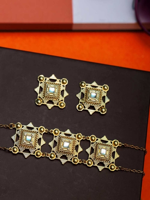

Studio Voylla Women Gold-Plated Jewellery Set Enamelled With Blue & Red