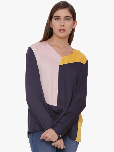 

Van Heusen Women Navy Blue Colourblocked Top