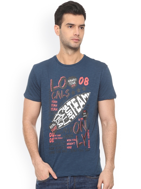 

People Men Blue Printed Round Neck Pure Cotton T-shirt