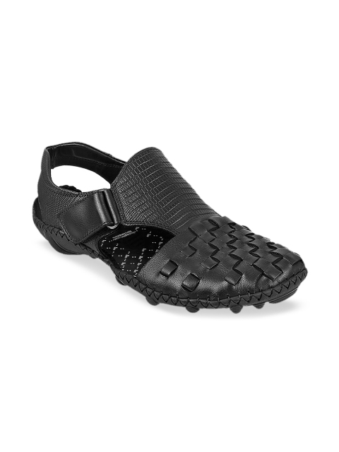 

DAVINCHI Men Black Leather Fisherman Sandals