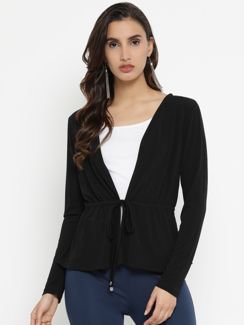 Kazo Black Solid Tie-Up Shrug