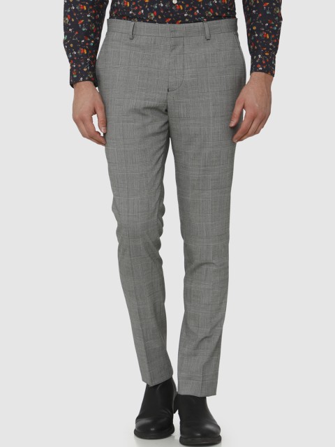 

SELECTED Men White & Black Slim Fit Checked Formal Trousers