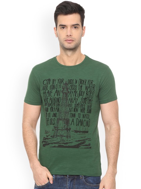 

People Men Green Printed Round Neck T-shirt