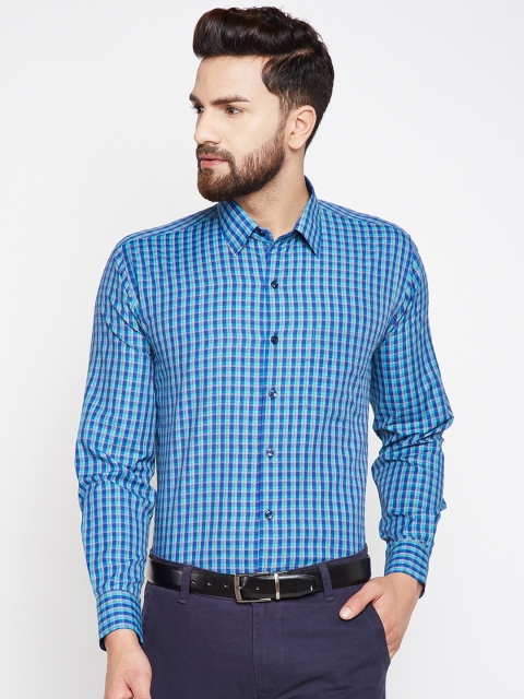 

Hancock Men Blue Slim Fit Checked Formal Shirt