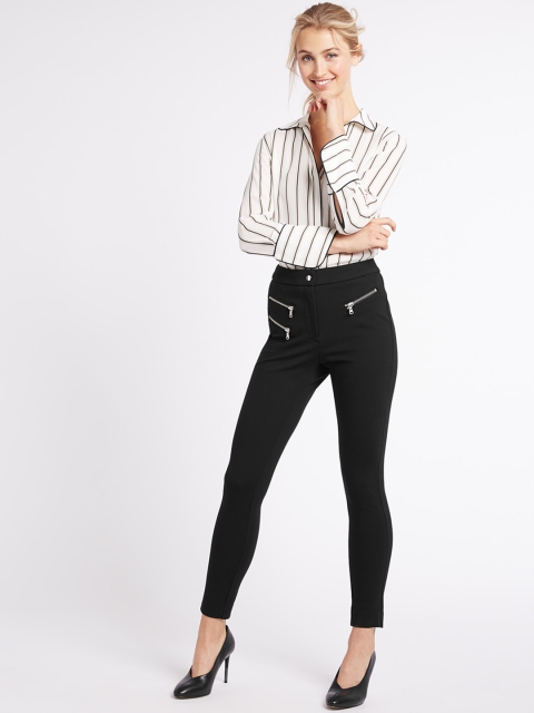 Marks & Spencer Women Black Skinny Fit Solid Regular Trousers