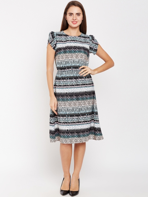 Oxolloxo Women Multicoloured Printed Fit and Flare Dress, Multi