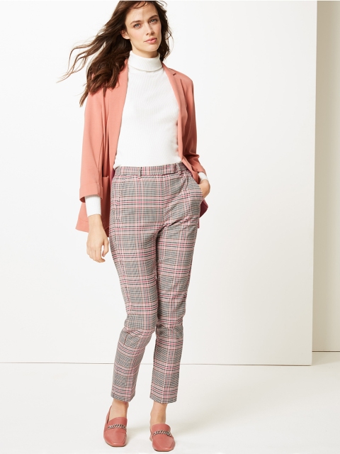 

Marks & Spencer Women Pink & Black Slim Fit Solid Regular Trousers