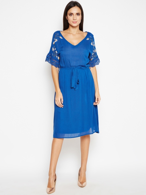 Oxolloxo Women Blue Solid A-Line Dress