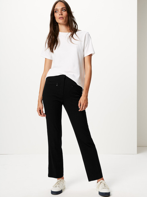 

Marks & Spencer Women Black Straight Fit Solid Regular Trousers