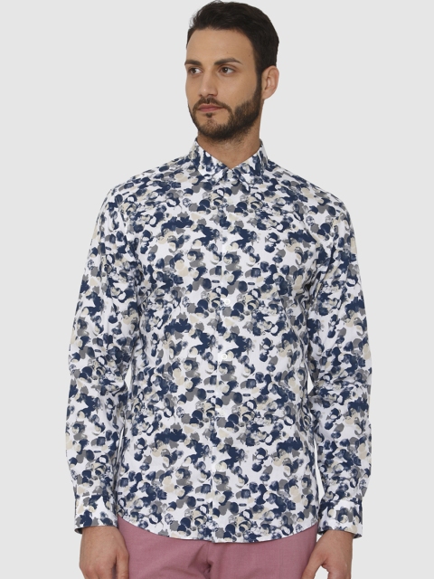 

SELECTED Men Navy Blue & White Slim Fit Printed Casual Shirt