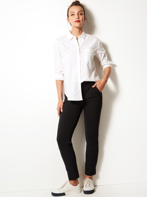 

Marks & Spencer Women Black Slim Fit Self Design Regular Trousers
