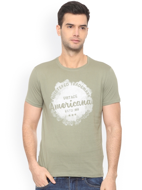 

People Men Olive Green Printed Round Neck T-shirt