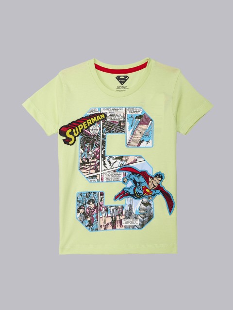 

Kids Ville Boys Black Superman Printed Round Neck T-shirt, Yellow
