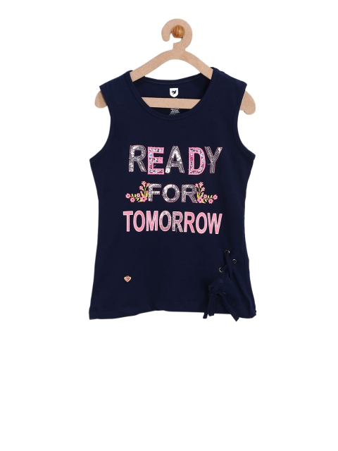 

612 league Girls Navy Blue Printed Top