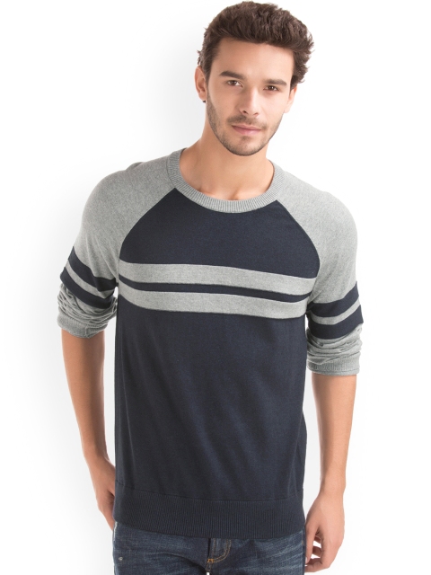 GAP Men Blue & Grey Solid Sweater