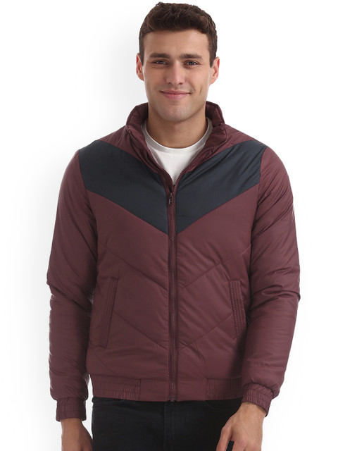

Flying Machine Men Maroon & Black Colourblocked Puffer Jacket
