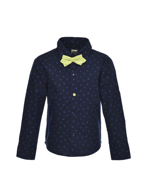 

A Little Fable Boys Navy Blue Regular Fit Printed Casual Shirt