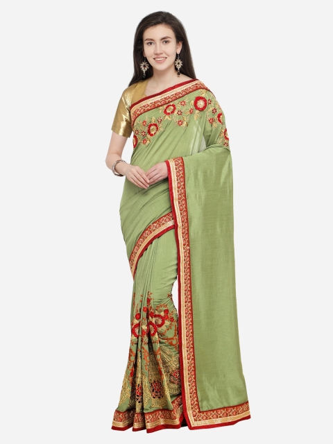 

Triveni Green Embroidered Poly Silk Saree