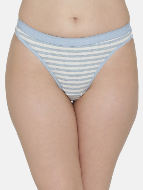 

Clovia Women Blue & White Striped Mid-Rise Thongs PN2959P03XL