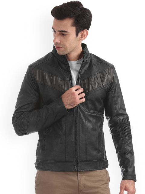 

Ed Hardy Men Black Solid Leather Jacket