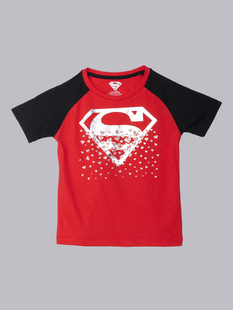 

Kids Ville Boys Pink Superman Printed Round Neck T-shirt, Red