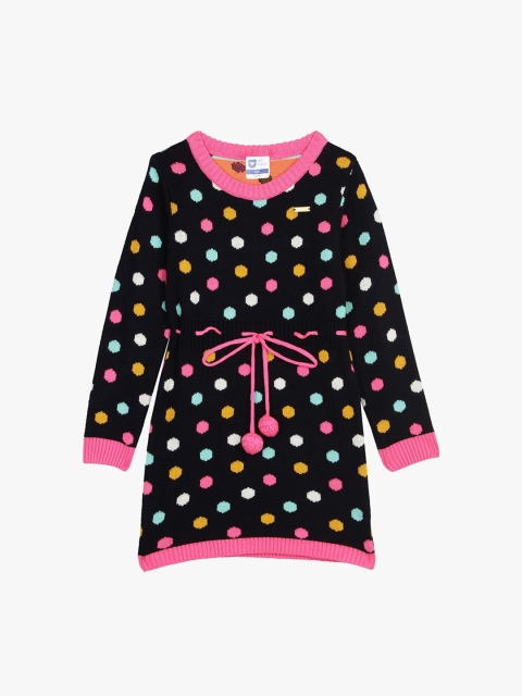 

612 league Girls Black Printed Sweater Dress