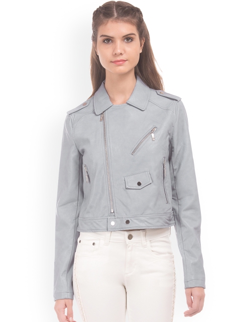 

Ed Hardy Women Grey Solid Biker Jacket