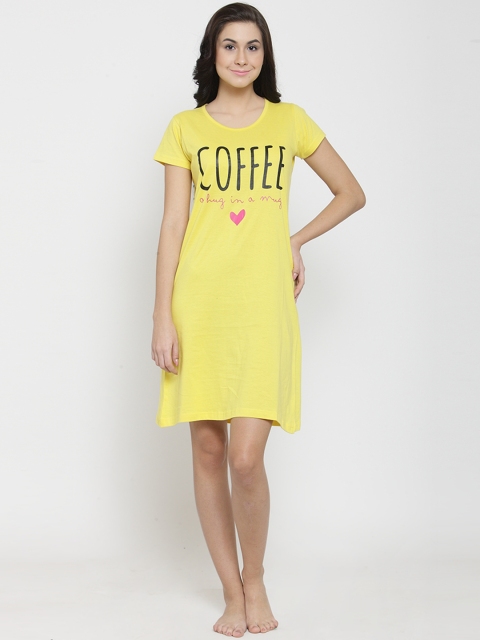 

Slumber Jill Women Yellow Printed Sleep Shirt FS-006