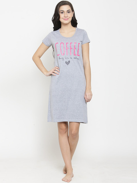 

Slumber Jill Women Grey Printed Sleep Shirt FS-005