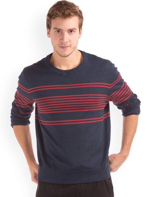 

GAP Men Blue Striped Sweater