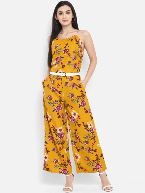 

PURYS Mustard Yellow Printed Basic Jumpsuit