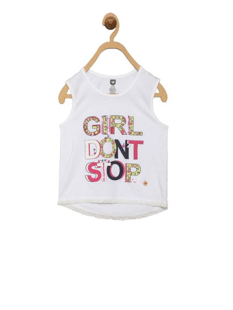 

612 league Girls White Printed High-Low Top