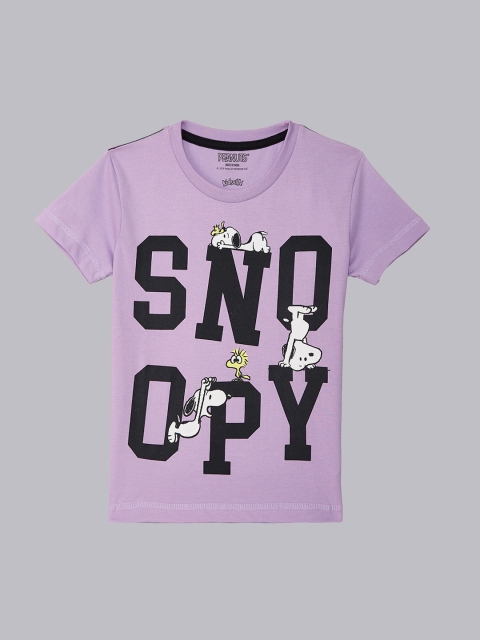 

Kids Ville Boys Yellow Peanuts Printed Round Neck T-shirt, Purple