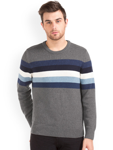 

GAP Men Grey Striped Sweater