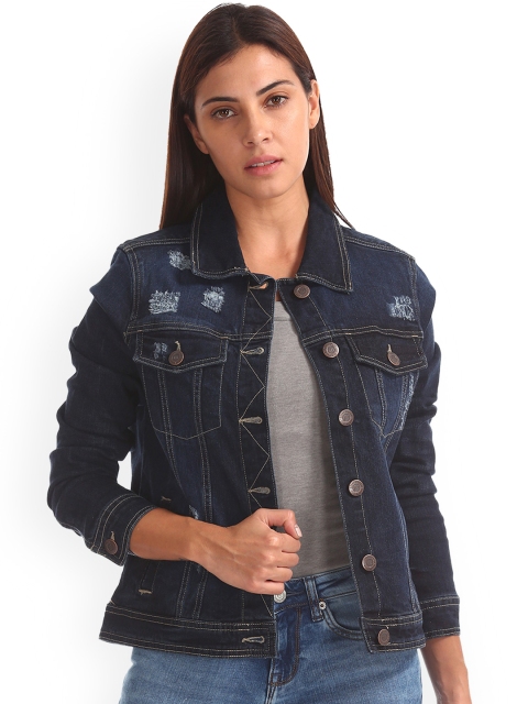 Aeropostale Women Blue Solid Denim Jacket
